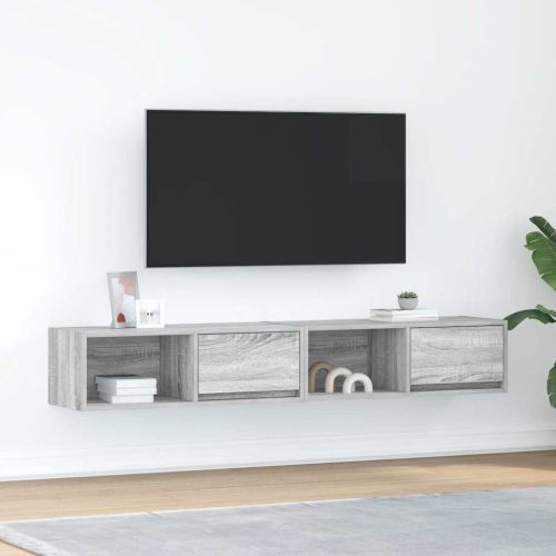 2 db szürke sonoma szerelt fa fali TV-szekrény 80x31x25,5 cm