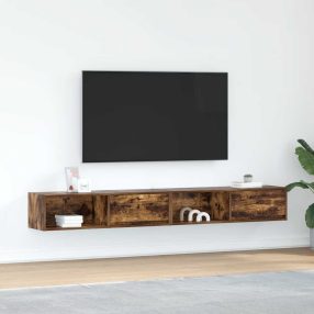   2 db füstös tölgy színű szerelt fa TV-szekrény 100x31x25,5cm