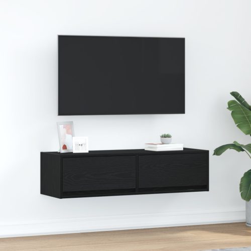 TV Szekrény Fekete Tölgy 100x31x25,5 cm Szerelt Fa