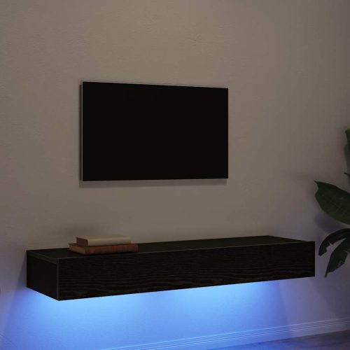 2 db fekete tölgyfa TV-szekrény LED lámpákkal 60 x 35 x 15,5 cm