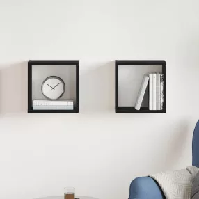   2 db fekete tölgyszínű szerelt fa fali kockapolc 30x15x30 cm