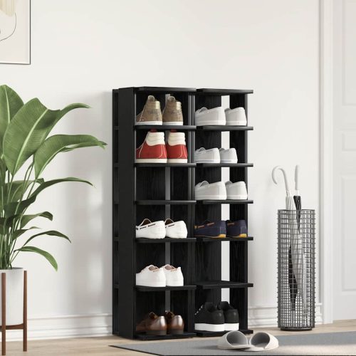 2 db fekete tölgy szerelt fa cipőszekrény 25x27x102 cm