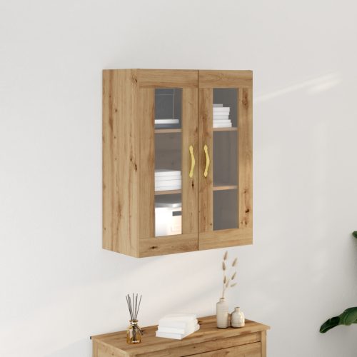 Falra Szerelhető Szekrény Üveg Ajtókkal Kézműves Tölgy 69,5x34x90 cm