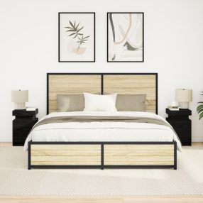 Éjjeli Asztal LED Fénnyel 2 db Fekete Fenyő 35x39x55 cm