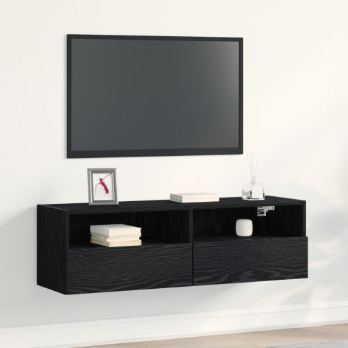 TV Fali Szekrény Fekete Tölgy 100x30x30 cm Műanyag Fa