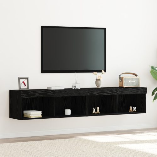 TV Fali Szekrények LED Fénnyel 2 db Fekete Tölgy 80x30x30 cm