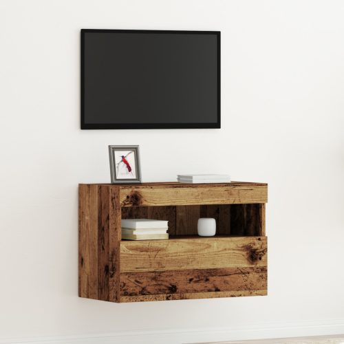LED világítással ellátott TV faliszekrény régi fa 60x30x40 cm