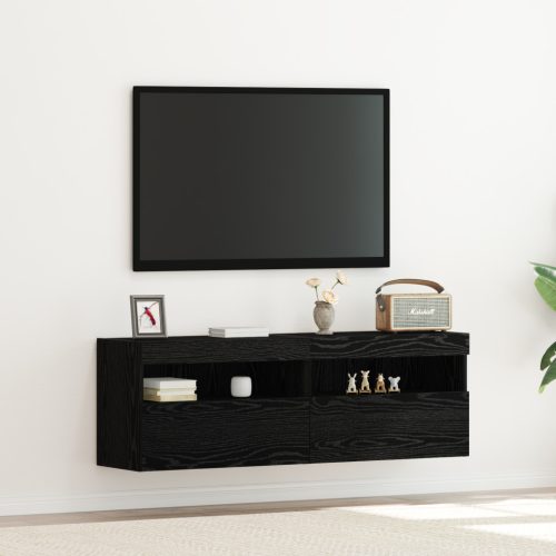 TV faliszekrény LED világítással 2 db Fekete tölgy 60x30x40 cm