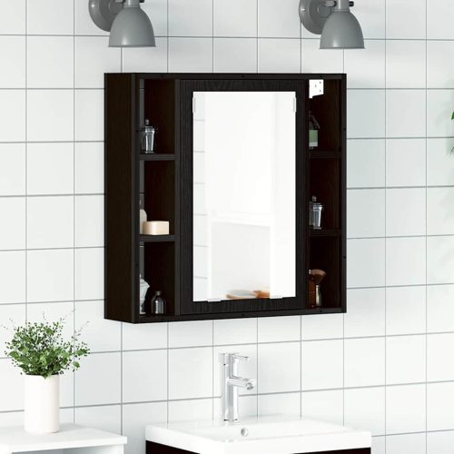 fekete tölgy szerelt fa fürdőszobai tükör 60 x 16 x 60 cm