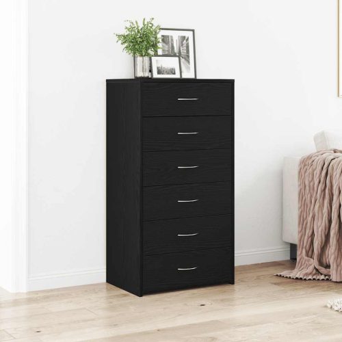fekete tölgy színű szerelt fa komód 6 fiókkal 50 x 34 x 96 cm