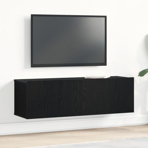 Fekete Tölgy Fali TV Szekrény 100x30x30 cm Épített Fa Anyagból