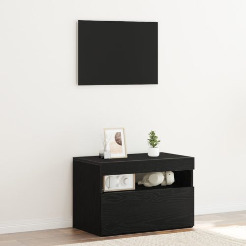 TV-szekrény LED világítással, fekete tölgy színben, 60x35x40 cm, összeszerelt fa