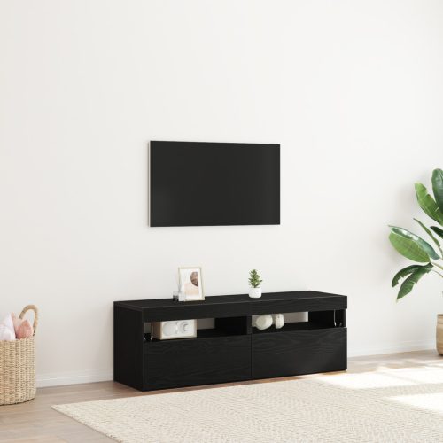 LED lámpás TV szekrények 2 db Fekete Tölgy 60x35x40 cm Mérnöki Fa