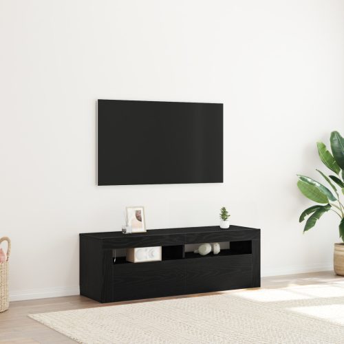 TV Szekrény LED világítással Fekete Tölgy 120x35x40 cm Szerelt Fa