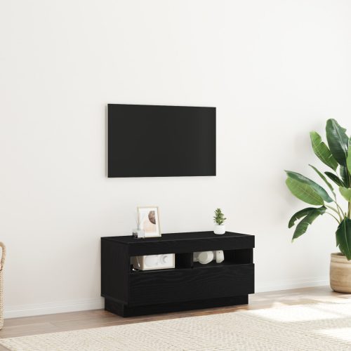 LED világításos TV szekrény - Fekete tölgy, 80x35x40 cm, Mérnöki fa