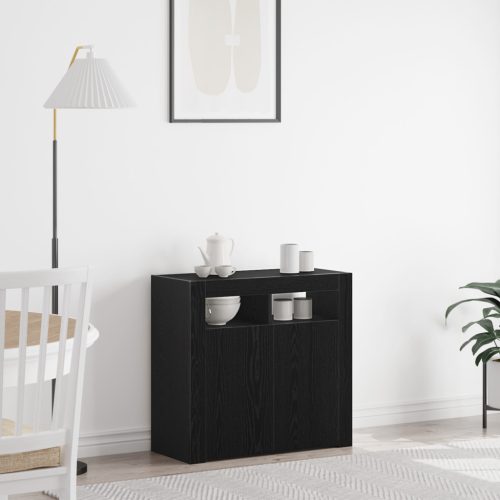 fekete tölgy komód LED világítással, 80x35x75 cm, MDF