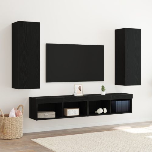 Falra Szerelhető TV Szekrények - 2 db, Fekete Tölgy, 30.5 x 30 x 90 cm, Mérnöki Fából