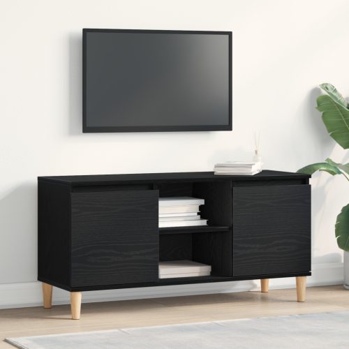 TV Szekrény Fa Lábbal Fekete Tölgy 102x35x50 cm