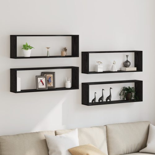 Fali Polcok 4 db Fekete Tölgy 80x15x26 cm Mérnöki Fa