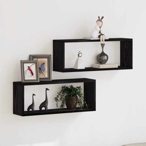 Fali Polcok 2 Darab Fekete Tölgy 60x15x23 cm Műanyag Fából Készült