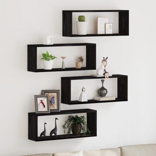 Fali Polcok Szett 4 - Fekete Tölgy - 60x15x23 cm - Mérnöki Fából Készült