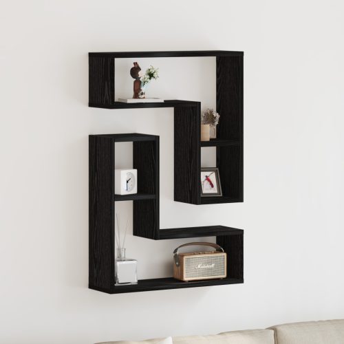 Fali Polc 2 db Fekete Tölgy 50x15x85 cm Műanyag