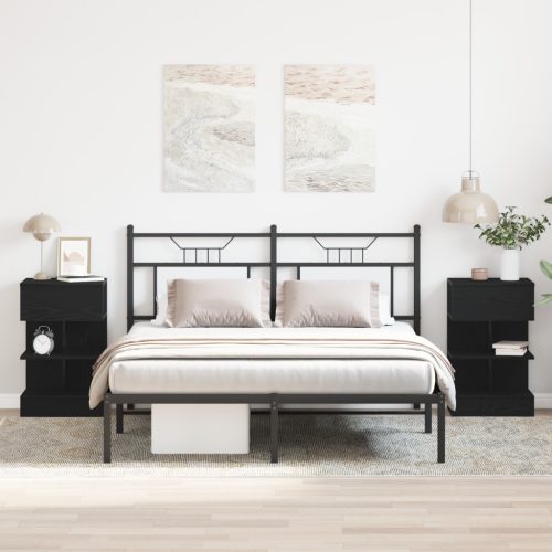 Éjjeli asztal 2 db Fekete Tölgy 40x35x65 cm Mérnöki Fa