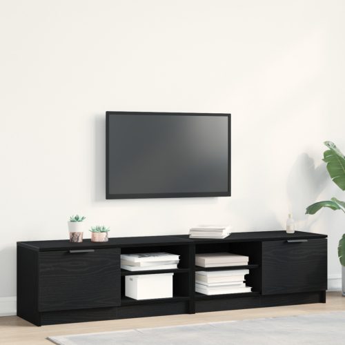TV Szekrény 2 db Fekete Tölgy 80x35x36,5 cm Feltárt Fa