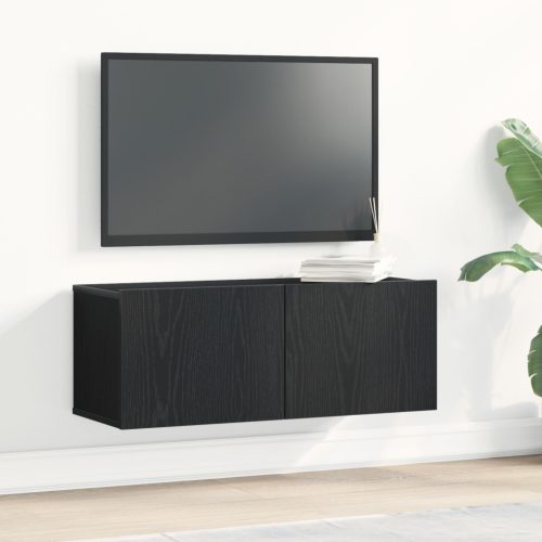 TV faliszekrények (2 db) - Fekete tölgy, 80x30x30 cm, MDF-ből készült