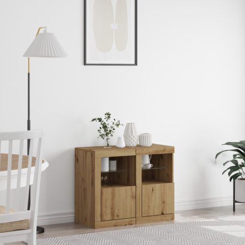 LED világítással ellátott oldalszekrények 2 db Kézműves tölgy 41x37x67 cm