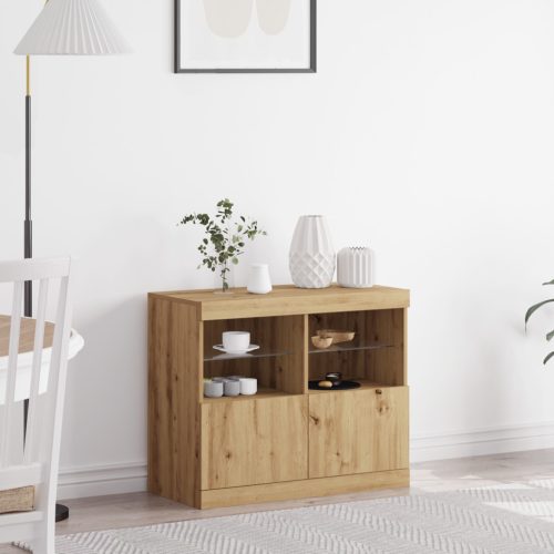 büfé LED világítással Kézműves tölgy 81x37x67 cm