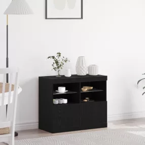 Oldalszekrény LED Műszaki Fekete tölgy 81x37x67 cm