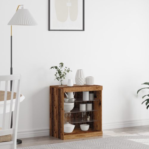 Oldalbord LED világítással, Régi fa 60,5x37x67 cm