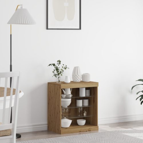 Oldalszekrény LED fényekkel, Kézműves tölgy 60,5x37x67 cm