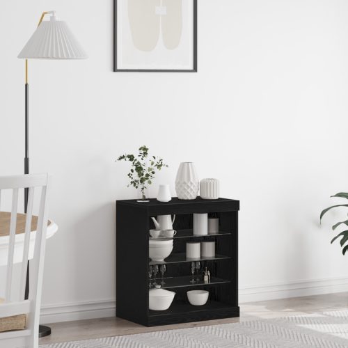 LED világítással ellátott fekete tölgy oldalrész 60,5x37x67 cm