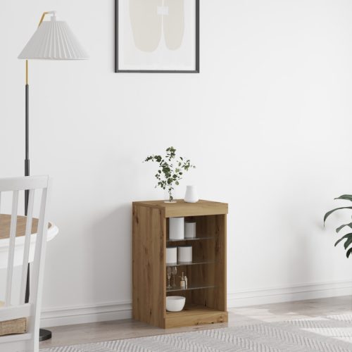 LED világítással ellátott oldalszekrény, kézműves tölgy 41x37x67 cm