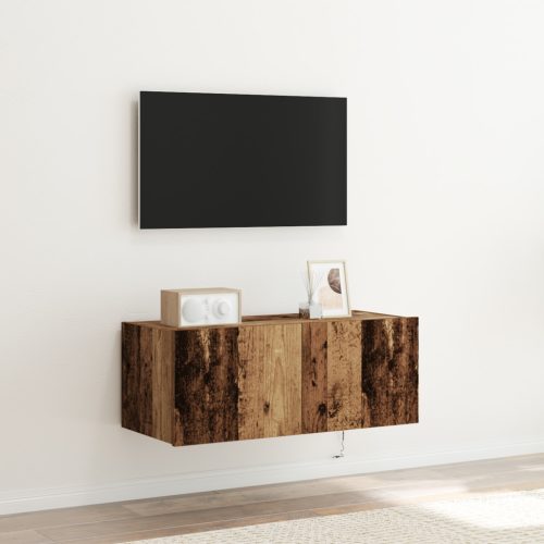 TV Fali Szekrény LED Világítással Régi Fa 80x35x31 cm