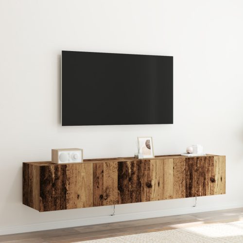 LED-es világítással ellátott TV faliszekrények 2 db Régi fa 80x35x31 cm