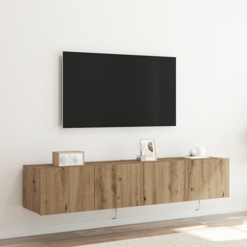 TV Fali Szekrény LED Fényekkel 2 db Kézműves Tölgy 80x35x31 cm