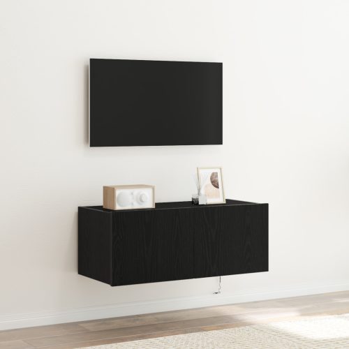 LED világítással ellátott TV faliszekrény Fekete tölgy 80x35x31 cm