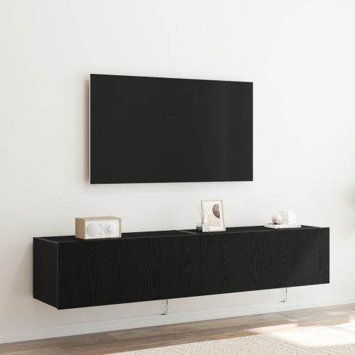 TV Faliszekrény LED Fényekkel 2 db Fekete Tölgy 80x35x31 cm