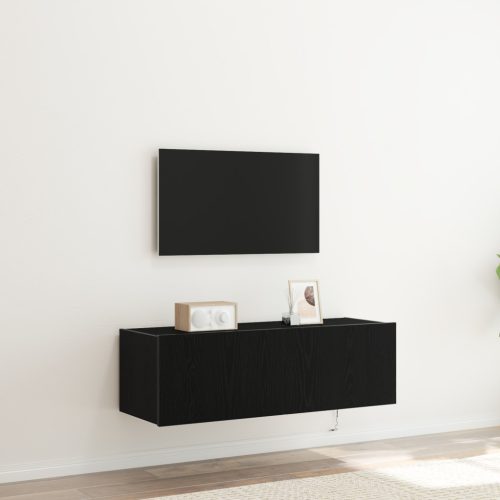 TV Falióra LED világítással Fekete Tölgy 100x35x31 cm