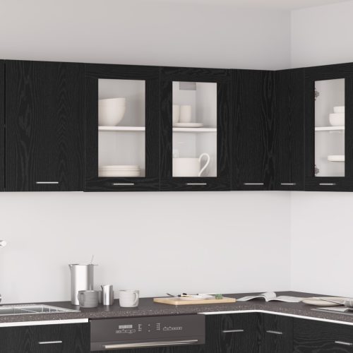 vidaXL Fekete Tölgy Függő Üveg Szekrény 80x31x60 cm Műanyag Fából