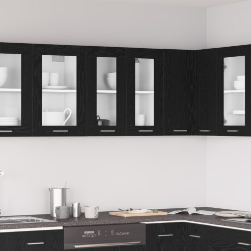 vidaXL Fekete tölgy függő üveg szekrény - 60x31x60 cm, mérnöki fából