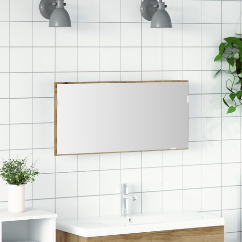 Fürdőszoba tükör szekrény LED világítással Mestergerenda tölgy 80x37 cm