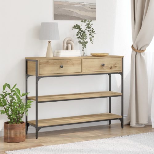 Konsole asztal Művészi tölgy 100x25x75 cm Szerelt fa & acél