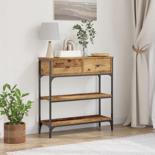 Konzol Asztal Régi Fa 72,5x25x75 cm Műanyag Fa és Acél