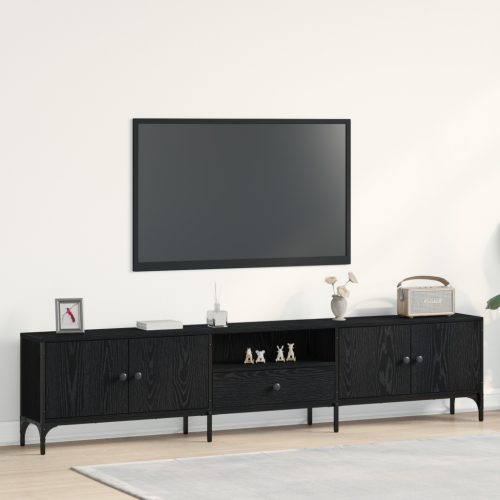TV Szekrény Fiókkal Fekete Tölgy 200x25x44 cm Egyesített Fa