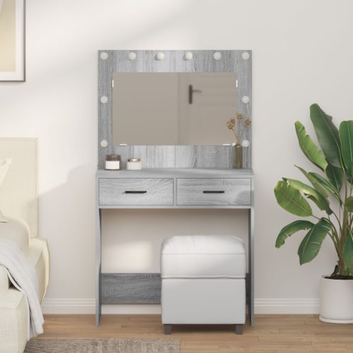 Öltözködőasztal LED fényekkel Szürke Sonoma 78,5x41x135 cm