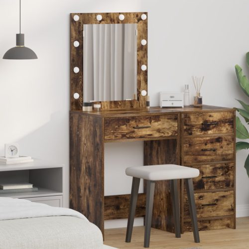 LED világítással rendelkező öltöztető asztal Füstölt tölgy 50x41x135 cm